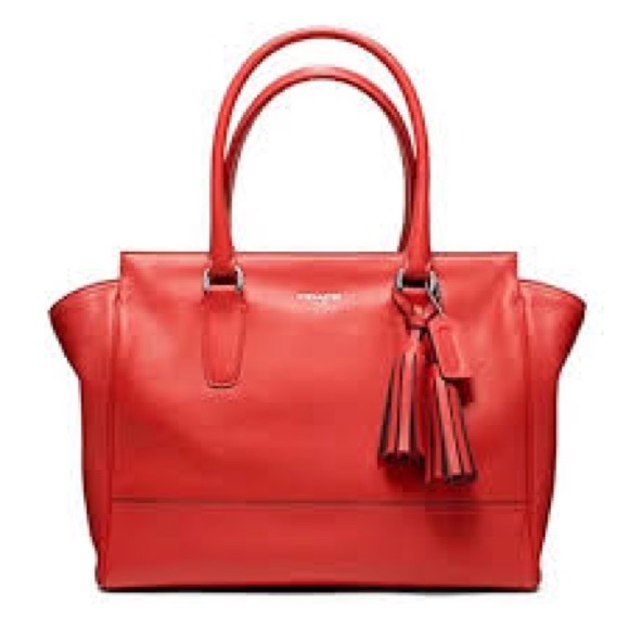 Coach Red Legacy Leather Medium Candace Carryall Handbag Coral - Picture 9 of 9